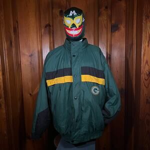 Green Bay Packers XXXL 90s Vintage Windbreaker Jacket Color Block Script Logo